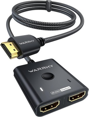 Switch 4K@60Hz WARRKY HDMI Splitter Verteiler 2 In 1 Out 【3.3ft Geflochtenes