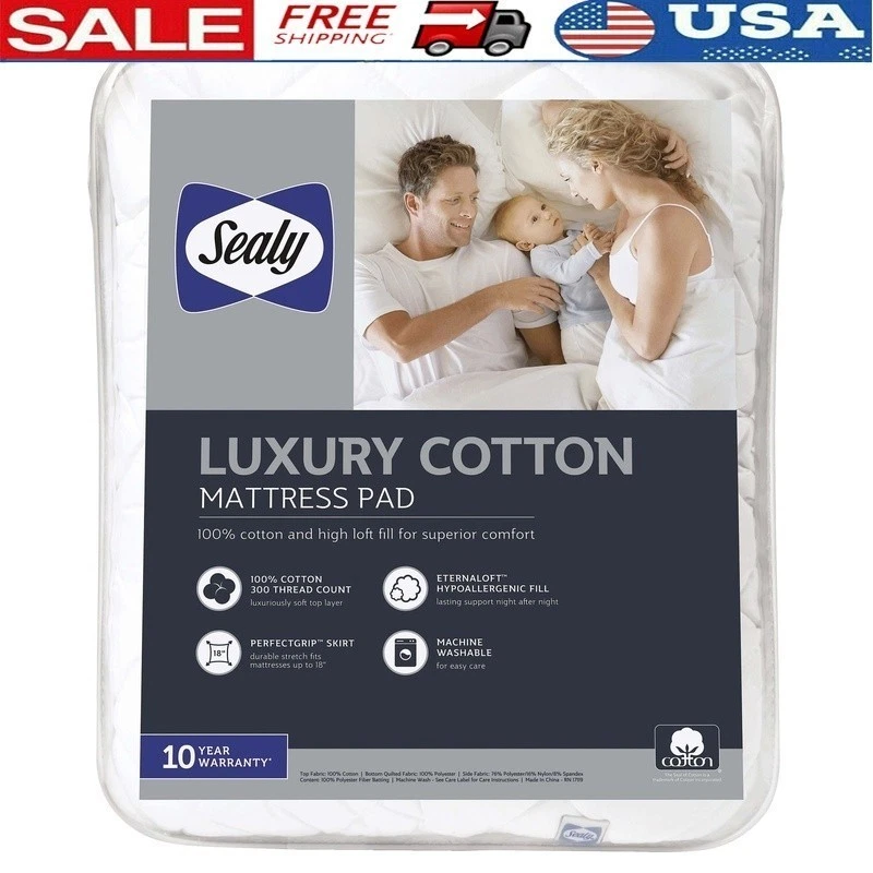 Luxury Cotton Mattress Pad Hypoallergenic Soft Layer PerfectGrip Skirt Easy Care
