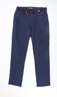 LCDN Herren Chino Hose Blau Größe 34 Regular Fit Gürtel Baumwollmischung