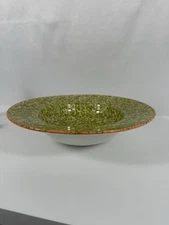 Over & Back Indoor Inc. Green w/orange Rim Spongeware Serving Bowl 11.25”