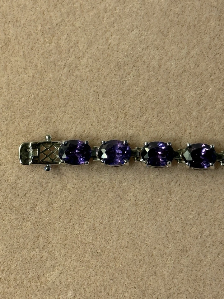 纯银椭圆形紫水晶宝石网球手链 7 1/2 — 第 4/4 张图片