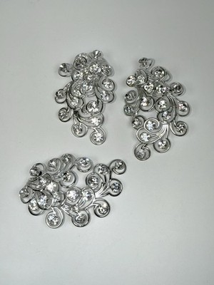 Vintage Emmons Silvertone Crystal Clip On Earrings And Brooch Pin