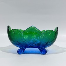 Vintage Jeannette Glass Flash Painted Blue Green Ombre Lombardi Centerpiece Bowl