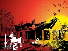 Sunset Tribal Farmhouse Fine Art Print, Rustic Home Decor, Farmhouse Wall Art, U