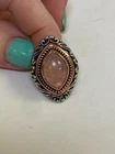 CAROL POLLACK 925 Sterling silver Bronze Rose quartz Stone Marquise Navette Ring