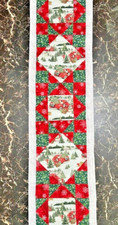 VTG Handmade Quilted Table Runner Christmas Evergreen Farm Trees Red,Green,White