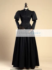 Victorian Gothic Horror Maid Mourning Dress Wicked Witch Halloween Costume 006