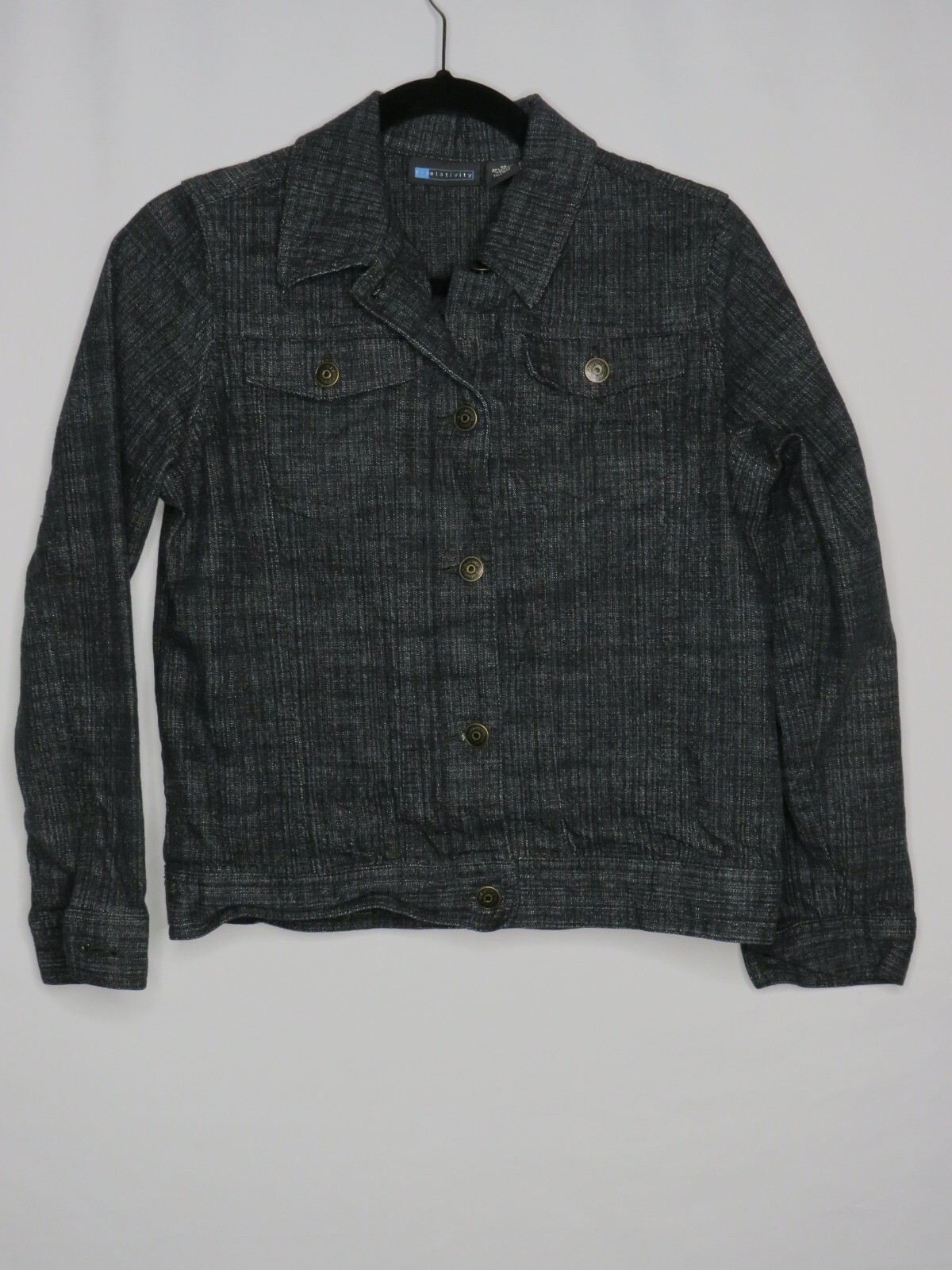 RELATIVITY BLACK DENIM BUTTON FRONT COLLARED JACK… - image 1