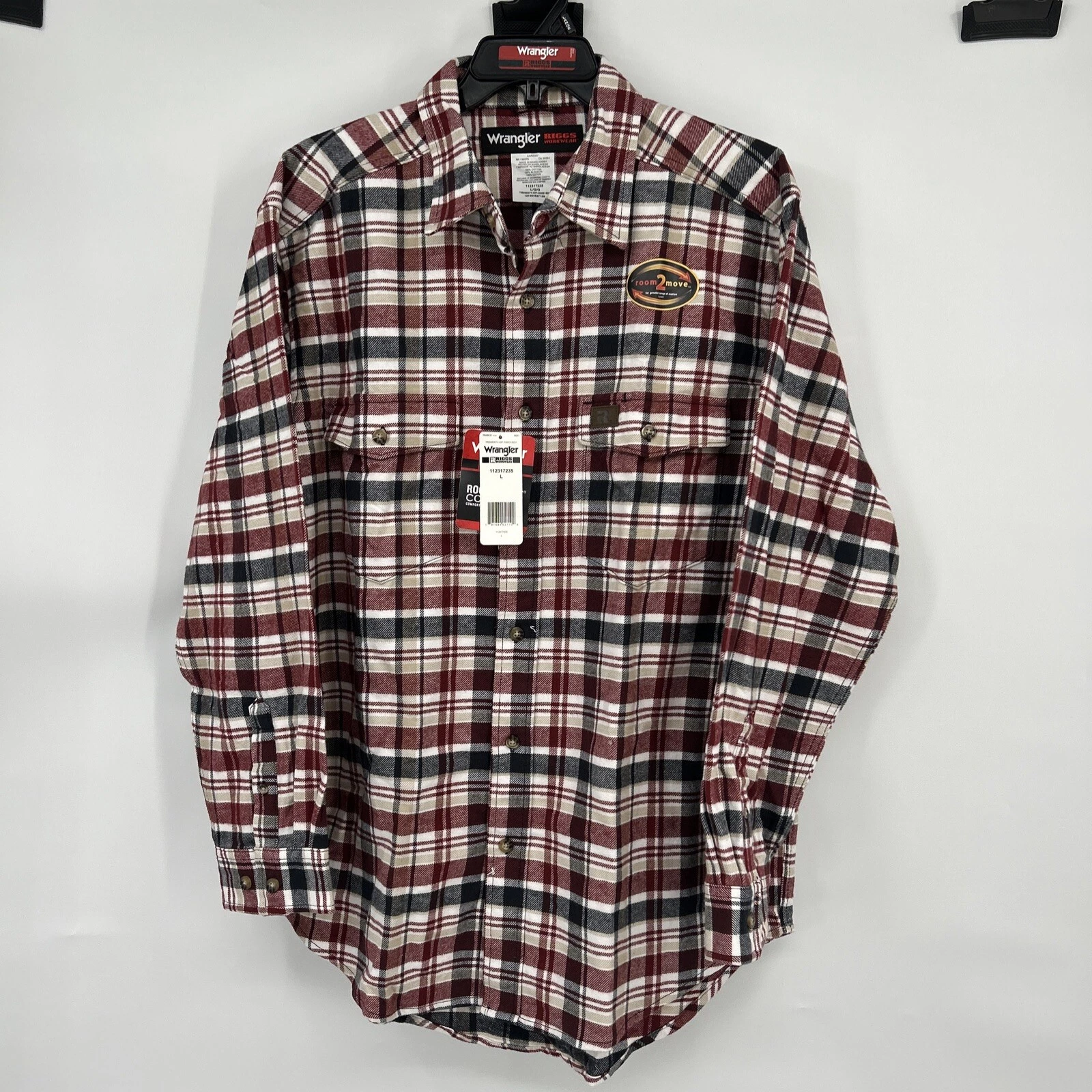 Wrangler Riggs Shirt Mens Sz Large Red Plaid Flannel Button Down Long Sleeve NWT