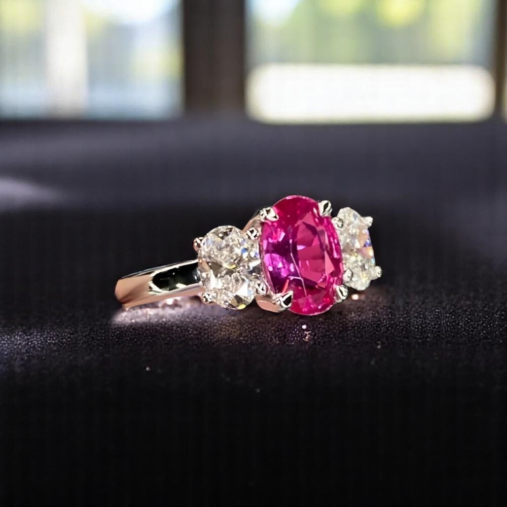 Lab Grown Ct Oval Cut Pink Sapphire Wedding Ring Solid 950 Platinum