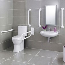 Nuie Doc M Pack Close Coupled Toilet 5x White Grab Rails Basin Mixer Tap Modern