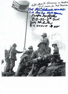 DONALD MATES,JIM WHITE, FRANK CALDWELL & RALPH GRIFFITHS IWO JIMA  SIGNED PHOTO