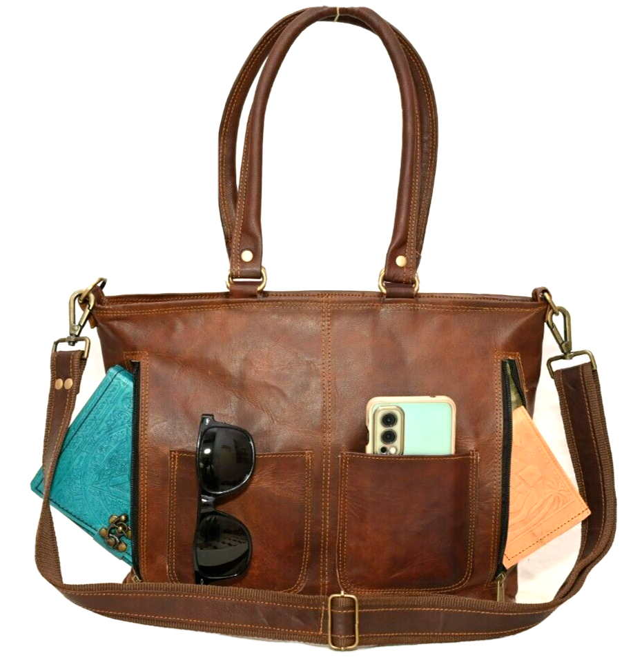 Elegant Real Leather Tote Bag Women Crossbody Laptop Purse for