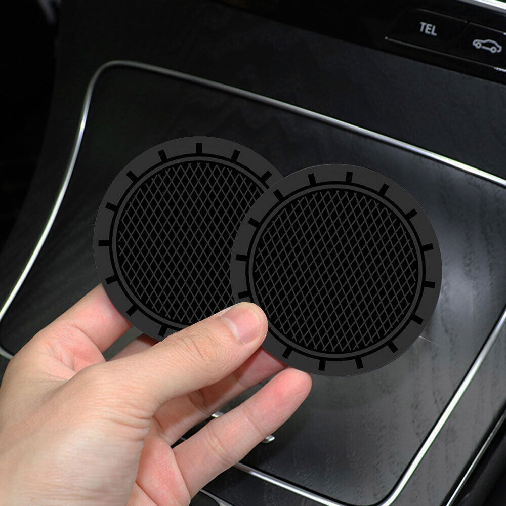 2PCS Black Non-Slip Rubber Car Cup Holder Coasters for Bottles & Mugs  