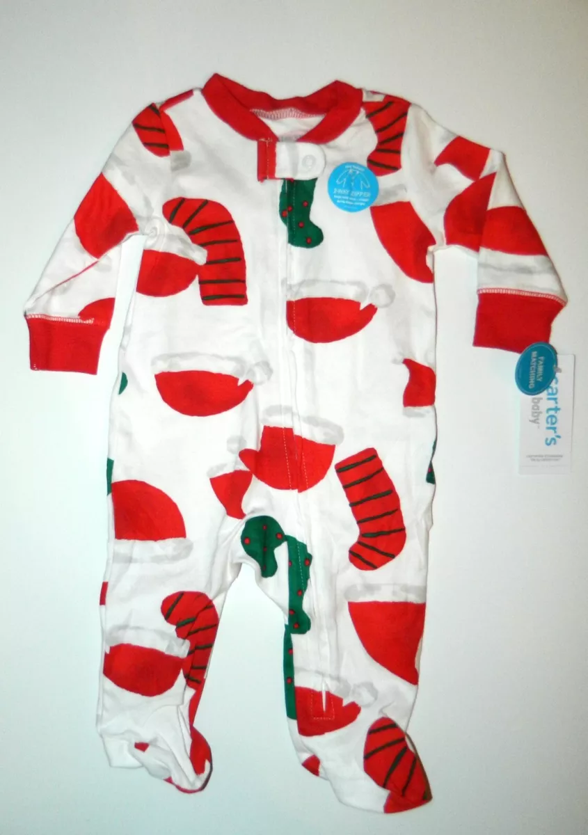 NWT CARTER'S boy's girl's SANTA HAT STOCKINGS 1-pc Sleeper PAJAMAS** 6  months