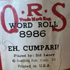QRS Player Piano Word Roll 8986 EH, Campari! Sid Laney 1953