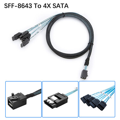 #ad Internal HDD Mini SAS Cable SFF 8643 To 4 SATA Connect to Hard Drive 0.5 or 1M $12.25