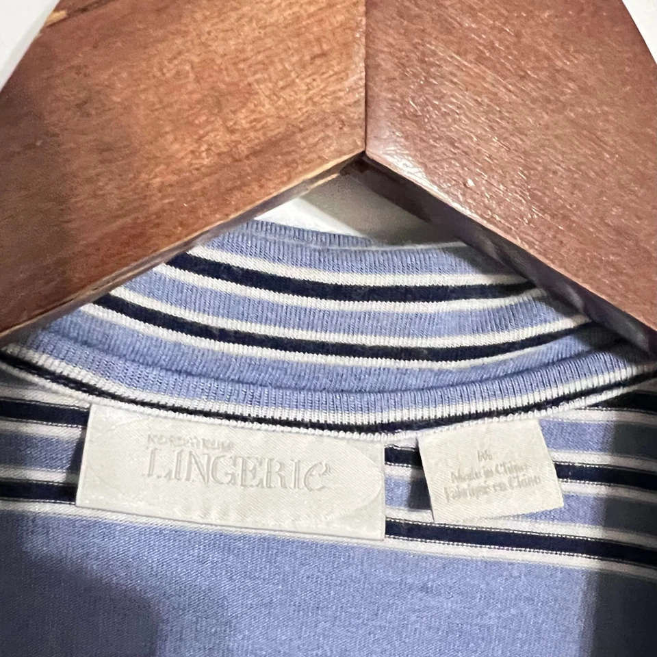 Nordstrom Lingerie Womens Sleep Shirt Size M Blue Striped Long Sleeve Button Up - Image 4 of 4