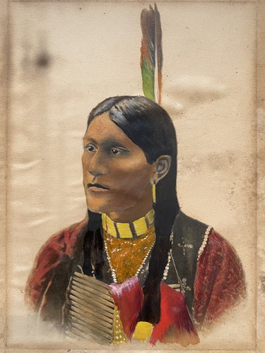 Early 20th Century Painting Of Native American Indian Chief Framed
