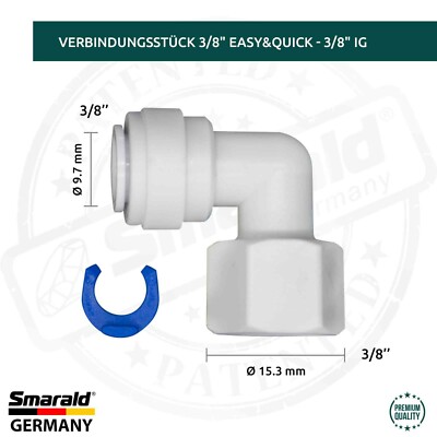 L - Steckverbinder Fitting Easy&Quick 3/8'' - 3/8'' IG Wasserfilter Umkehrosmose