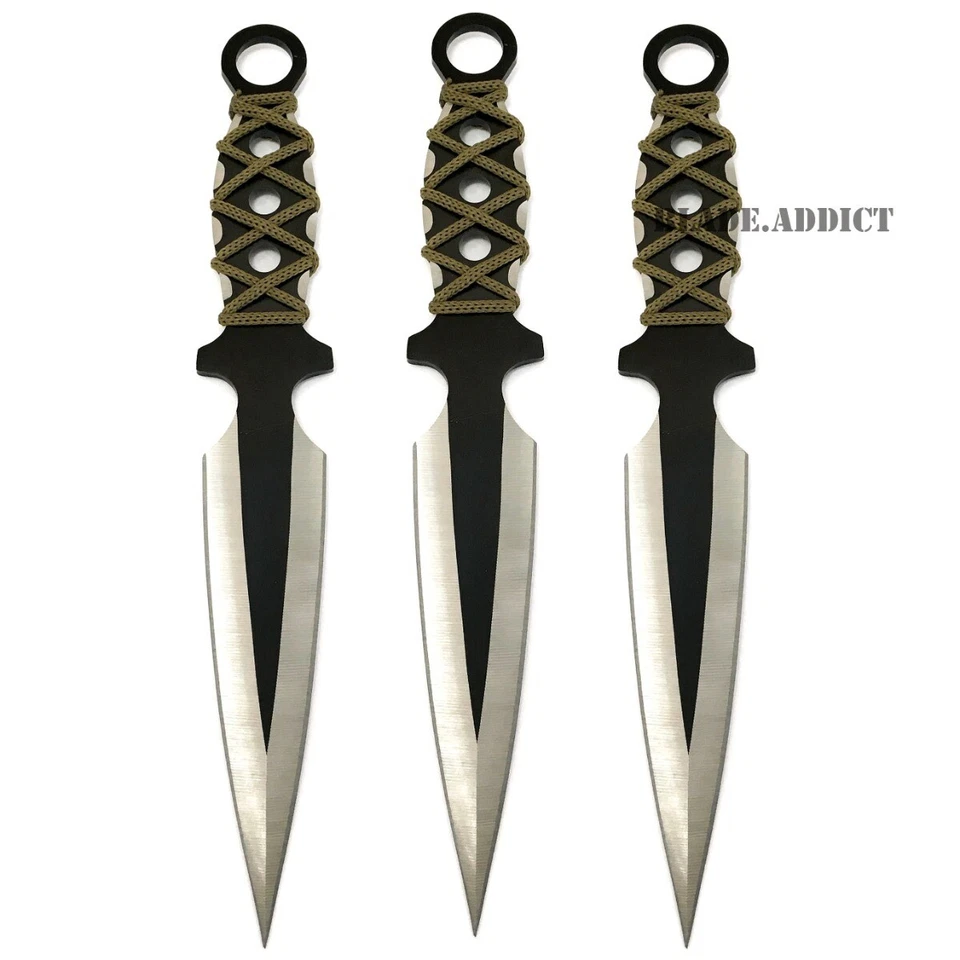 JUEGO DE CUCHILLOS DE LANZAMIENTO NINJA Táctico Combate Caza Kunai de 3 piezas con Estuche de Nylon Foto 3 de 4