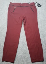 SOHO Ankle Pants Womens XL Maroon Red High Waist Pockets Casual Stretch New