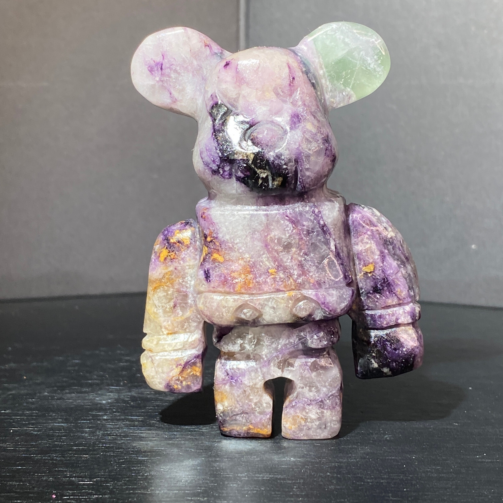 Rainbow Fluorite Handcarved Bear Crystal Specimen 265G Natural Beauty