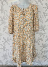 F&F Floral Tea Dress Yellow Green Flutter Sleeve UK 10