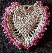 Two Handmade Crocheted Hearts 4.5x4.5. One w Pink Trim. C-444.  WA