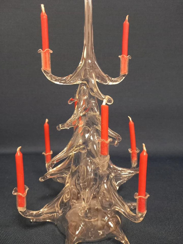 Albero Di Natale In Vetro Soffiato Trasparente Con Candeline Rosse - Immagine 3 di 4