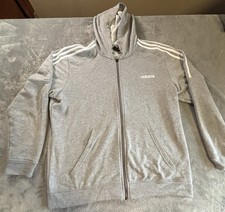 adidas men Essentials French Terry 3-Stripes Full-Zip Hoodie Grey Size XL