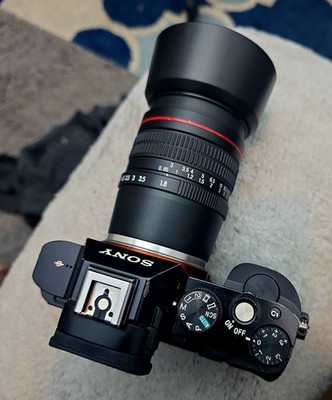 Sony Alpha 7 Mirrorless Camera 24.3MP Black w/ f/1.8 Prime Lens