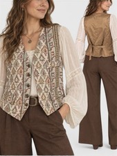 Vtg 90s Aztec Earth Tones Tapestry Vest Indie Boho Festival Woven Waistcoat Sz L