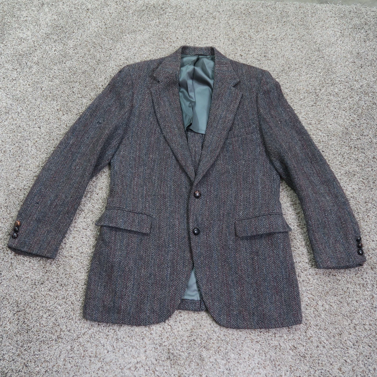 Vintage Harris Tweed Blazer Mens 44L Herringbone Scottish Wool Sport Coat Jacket
