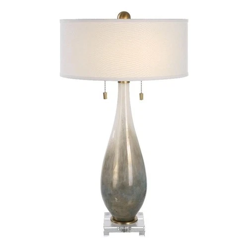 Uttermost Cardoni 2-Light Transitional Fabric & Glass Table Lamp in White/Bronze - Picture 1 of 7
