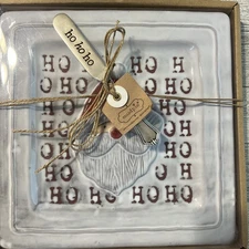 Mud Pie Home HO HO HO Santa Christmas Cheese Serving Plate Spreader Knife
