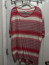 LuLaRoe Irma Tunic M Pink Green White Striped Stretch Top NWT