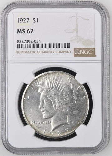 1927 $1 Peace Silver Dollar - NGC MS62 - Better Date - Free Shipping