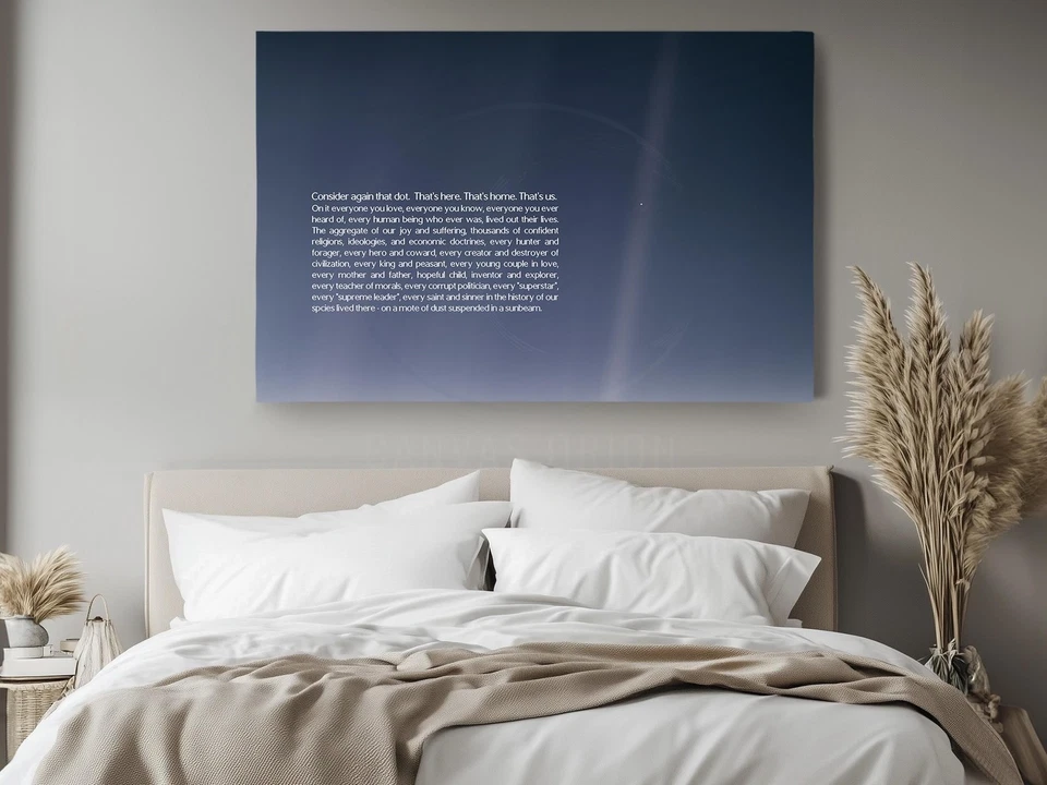 Impresión en lienzo de punto azul pálido - Arte de pared espacial cita Carl Sagan Foto 2 de 4