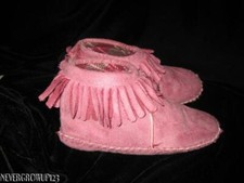 MOCCASIN SLIPPERS SHOES PINK FAUX-SUEDE HOOK/LOOP BACK CLOSURE GIRLS SZ 2 EUC