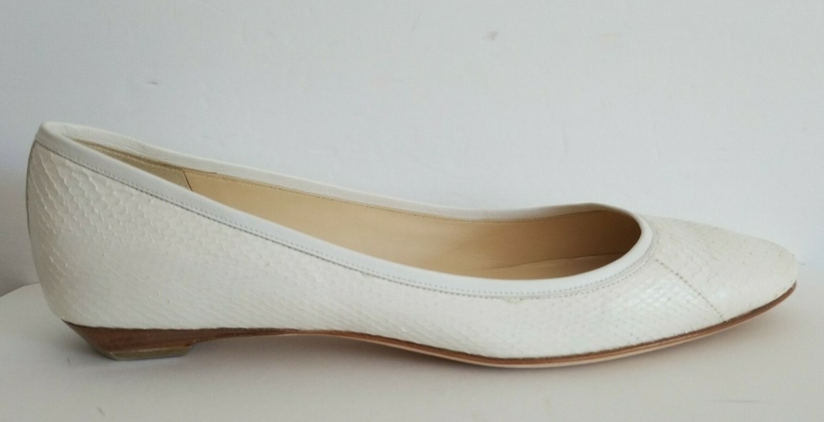 Jimmy Choo BOB CLASSIC White Watersnake Wedding Flats 36.5 40.5 41