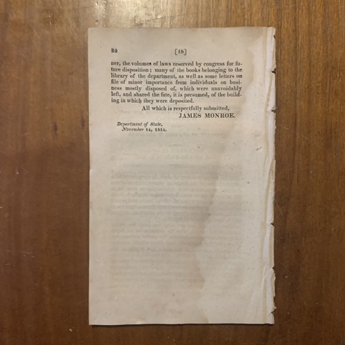 1814 Report on Destruction of Paper / War of 1812 / James Monroe - Picture 4 of 4