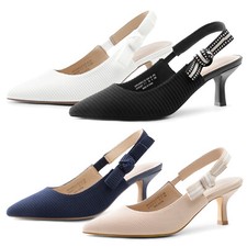 Women Low Kitten Heels Slingback Pumps Bridal Elegant Wedding Party Dress Pumps