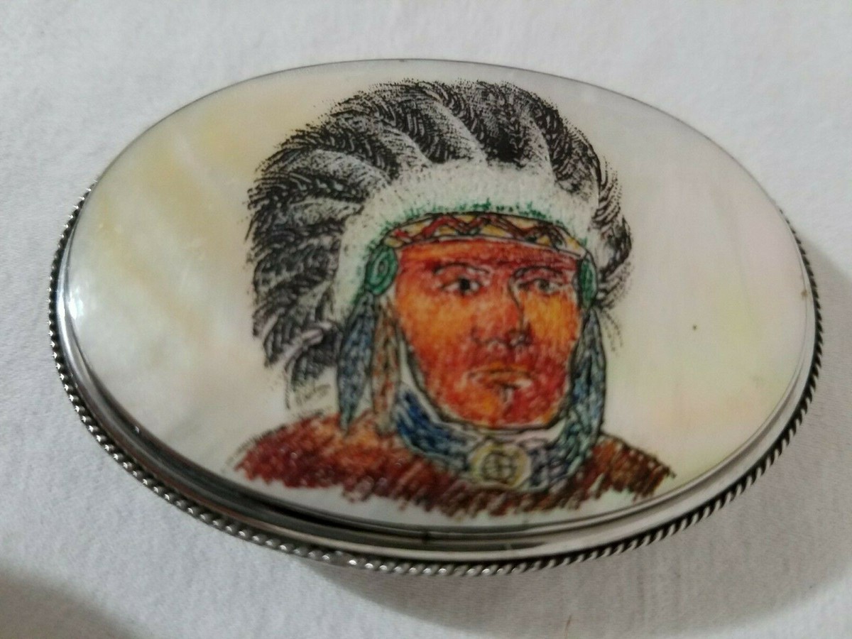 Vintage Rare Handmade Painted Mother of Pearl Navajo Indian 