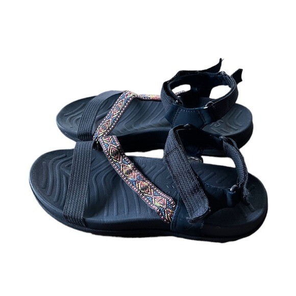Skechers Womens Navy Blue Strappy Sandals Comfort Footbed Size 7