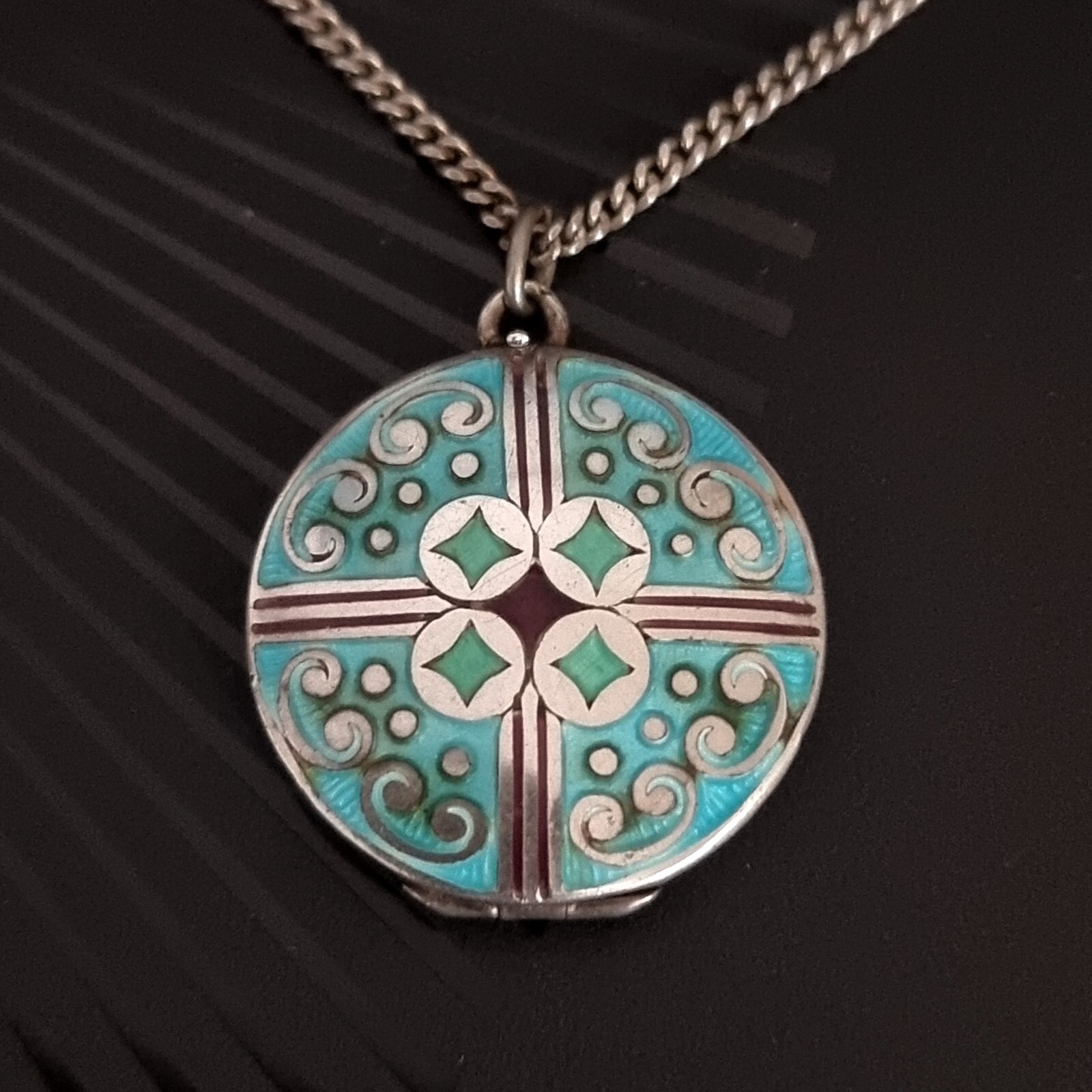 Antique Solid Silver Guilloche Enamel Flower Deco… - image 1