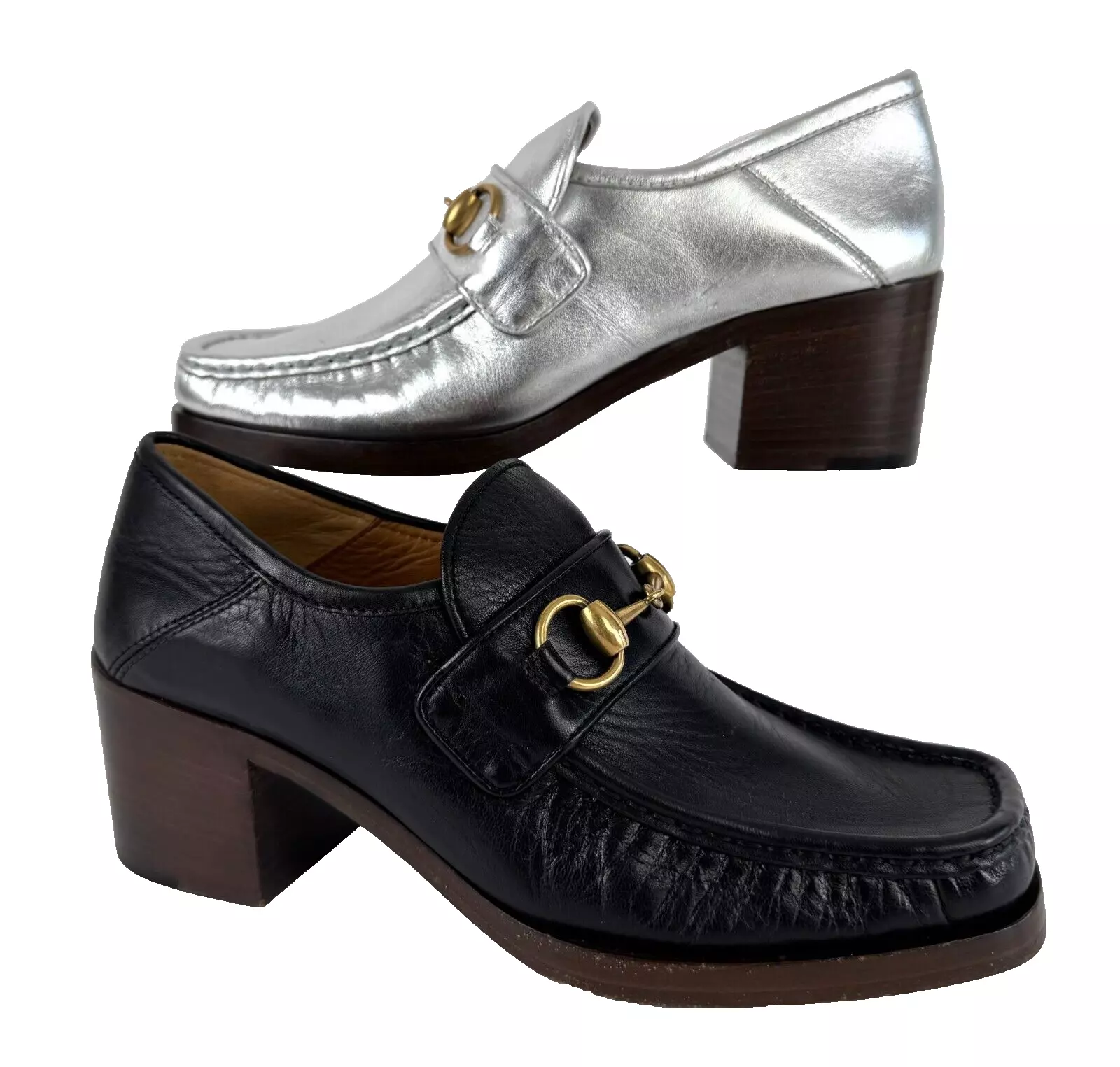 Chaussures mocassins Gucci neuves Mis Match 6 7 US 36 37 EU cuir noir argenté Horsebit