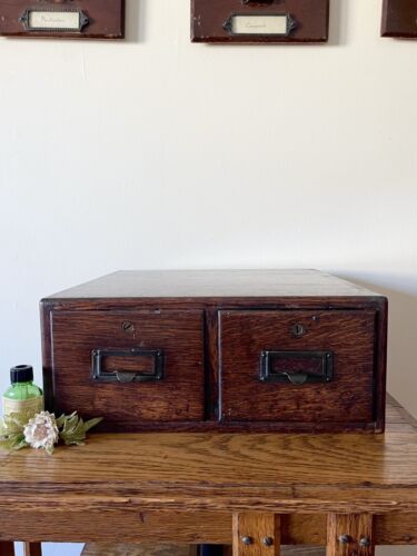 Antique Two Drawer Desktop Card Catalog - Picture 1 of 9