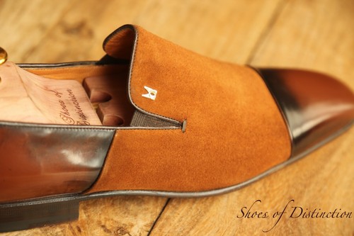 Zapatos Mocasines Moreschi Cuero Marrón Tostado Gamuza Plata Bit Para Hombres Reino Unido 7.5 EE. UU. 8.5