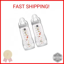 MAM Easy Active Bottle 11 oz (2-Count), Fast Flow Bottles, 4+ Month, Unisex, Gra